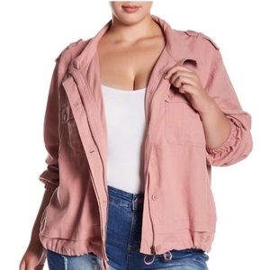 Blush Pink Twill Utility Bomber Jacket NWT 1X/ 2X